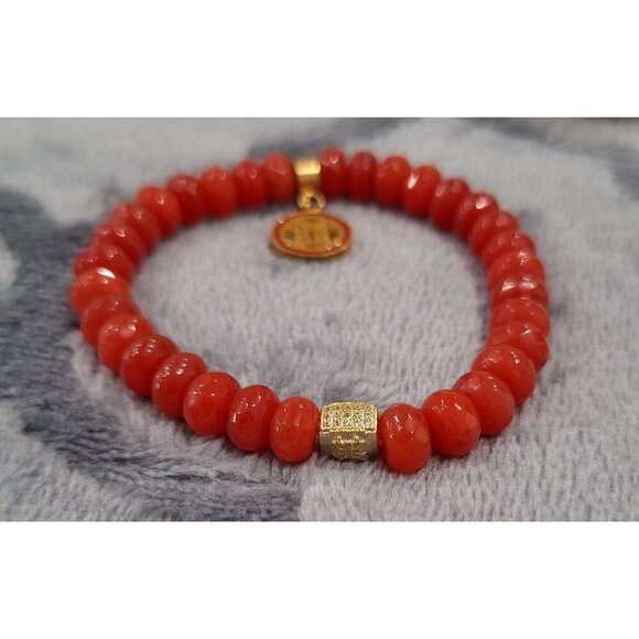 Rustic Cuff Red Agate Beaded Bracelet With Gold Charm-Excellent Used Condition - Picture 4 of 7